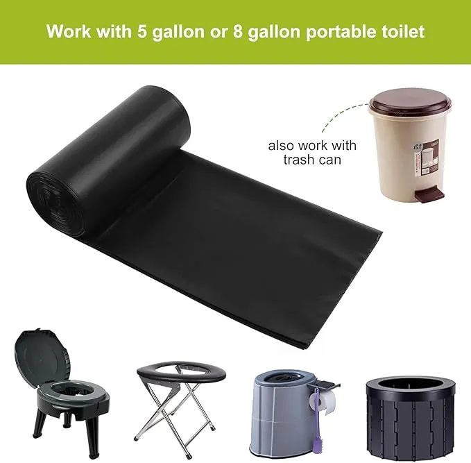 Portable Toilet Bags for Camping｜80 Liners Toilet Replacement Bags ｜ 100% Compostable & Biodegradable, 8 Gallon Thickened Bucket Liner for Outdoor Boating Trip, Trash Bags Plastic Free