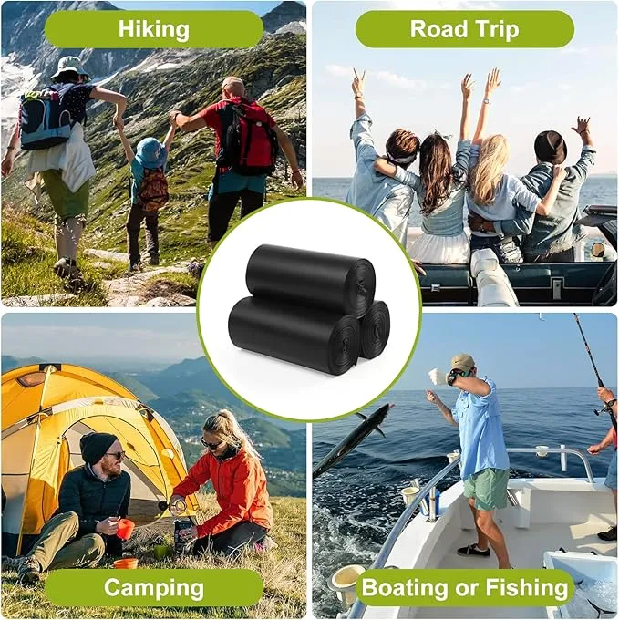 Portable Toilet Bags for Camping｜80 Liners Toilet Replacement Bags ｜ 100% Compostable & Biodegradable, 8 Gallon Thickened Bucket Liner for Outdoor Boating Trip, Trash Bags Plastic Free