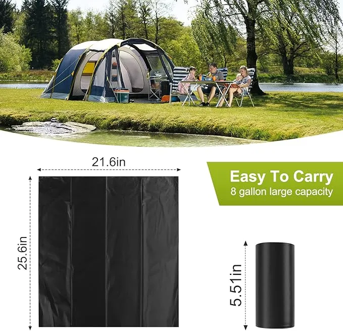 Portable Toilet Bags for Camping｜80 Liners Toilet Replacement Bags ｜ 100% Compostable & Biodegradable, 8 Gallon Thickened Bucket Liner for Outdoor Boating Trip, Trash Bags Plastic Free