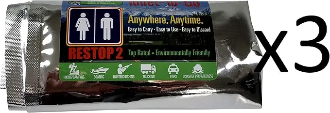 Portable Toilet Seat Lid Bundle with (3) Restop2 Disposable Toilet Bags - for Emergencies and Camping, fits 5 Gallon Bucket (Lid and 3 Restop2 Bags)