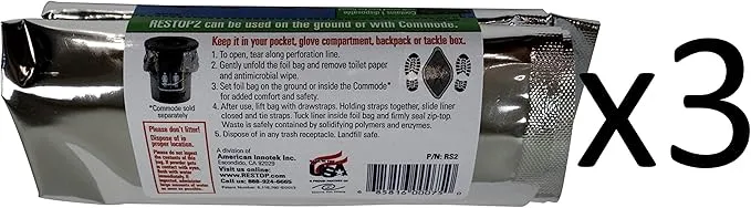 Portable Toilet Seat Lid Bundle with (3) Restop2 Disposable Toilet Bags - for Emergencies and Camping, fits 5 Gallon Bucket (Lid and 3 Restop2 Bags)