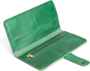 Portland Leather Goods Women's Bifold Wallet – Slim Design with Secure Snap, 8 Card Slots & Interior Zipper Pocket – Cowboy Mint