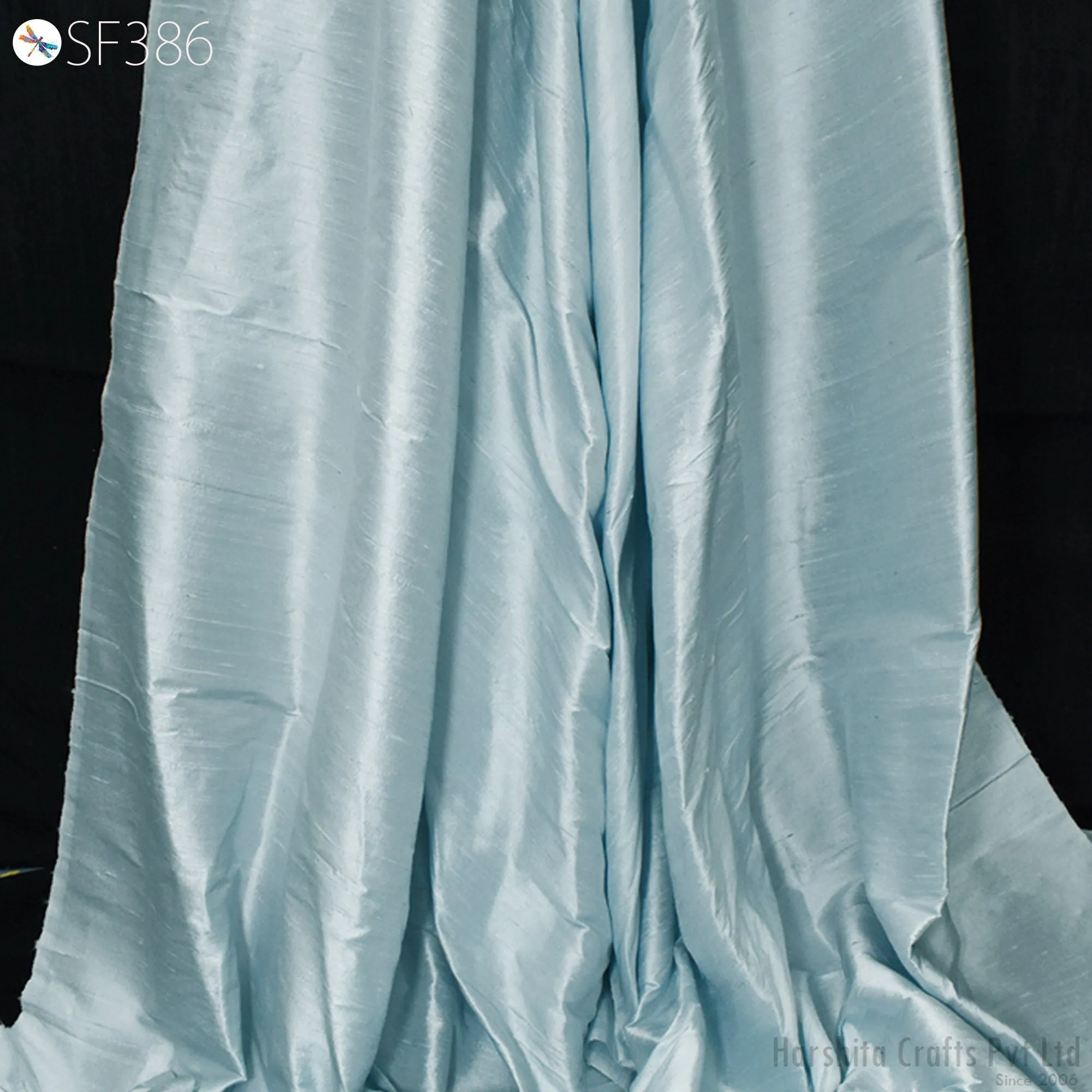 Powder Blue Pure Dupioni Fabric Shantung Raw Silk by the Yard Indian Bridal Wedding Dresses Pillowcases Drapery Curtains Costume Upholstery