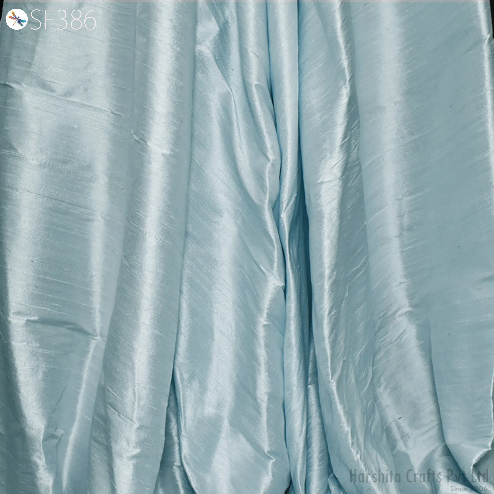 Powder Blue Pure Dupioni Fabric Shantung Raw Silk by the Yard Indian Bridal Wedding Dresses Pillowcases Drapery Curtains Costume Upholstery