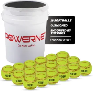 PowerNet Softball Batting Practice Equipment - Bucket of 11" & 12" Softballs, Weighted & Flexi Balls, Crushers