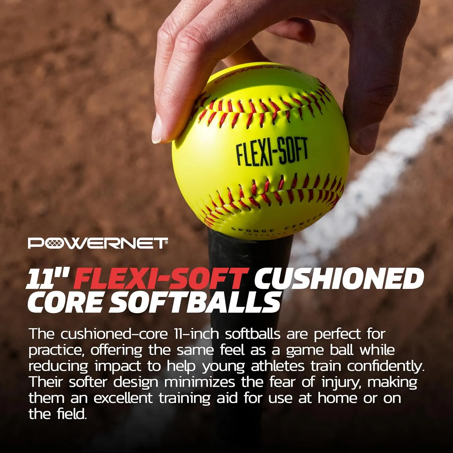 PowerNet Softball Batting Practice Equipment - Bucket of 11" & 12" Softballs, Weighted & Flexi Balls, Crushers