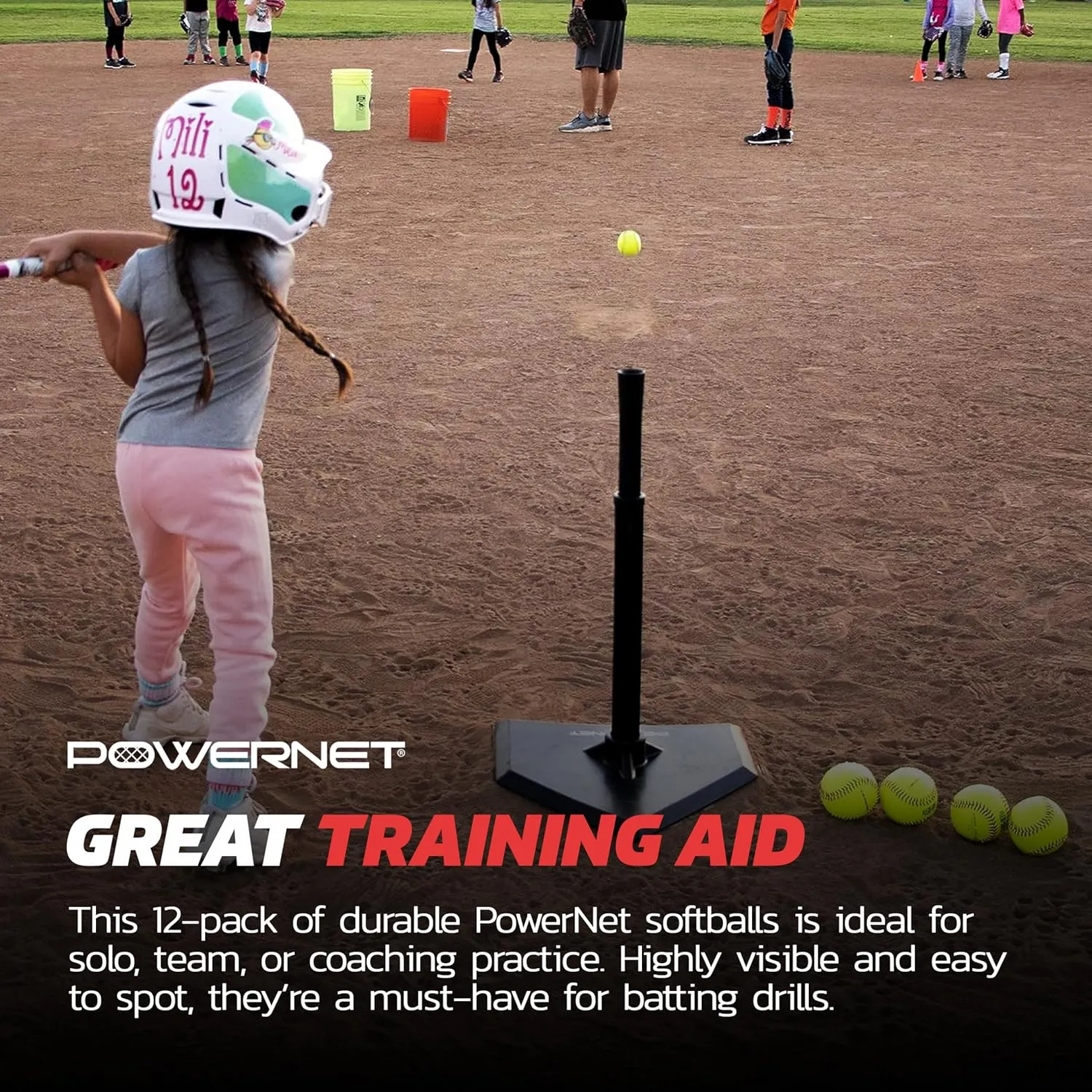 PowerNet Softball Batting Practice Equipment - Bucket of 11" & 12" Softballs, Weighted & Flexi Balls, Crushers