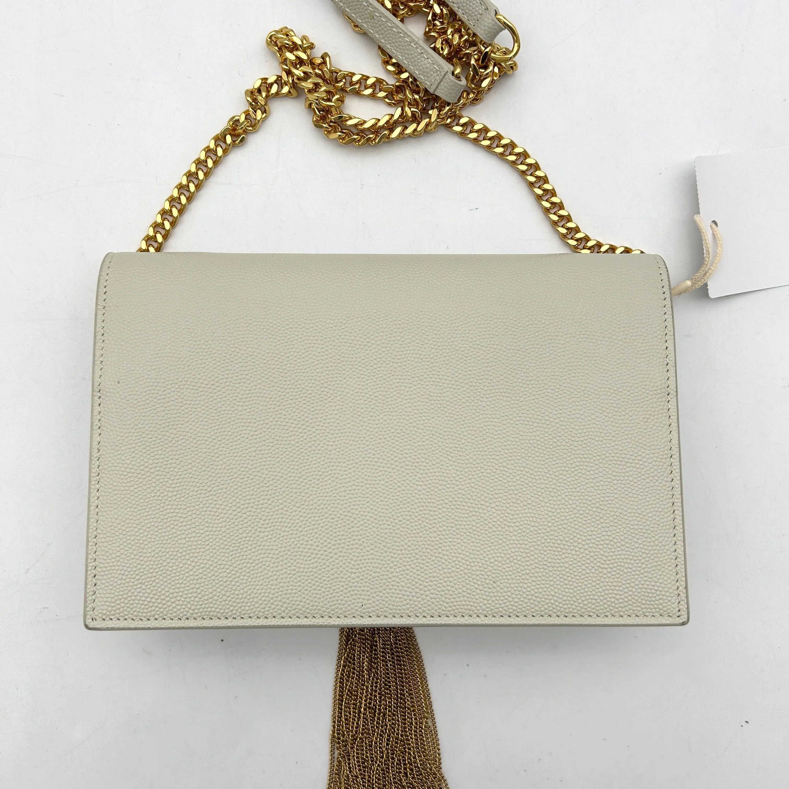 Pre-owned SAINT LAURENT Grain De Poudre Small Classic Monogram Kate Tassel Satchel Crema Soft WD255108