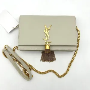 Pre-owned SAINT LAURENT Grain De Poudre Small Classic Monogram Kate Tassel Satchel Crema Soft WD255108