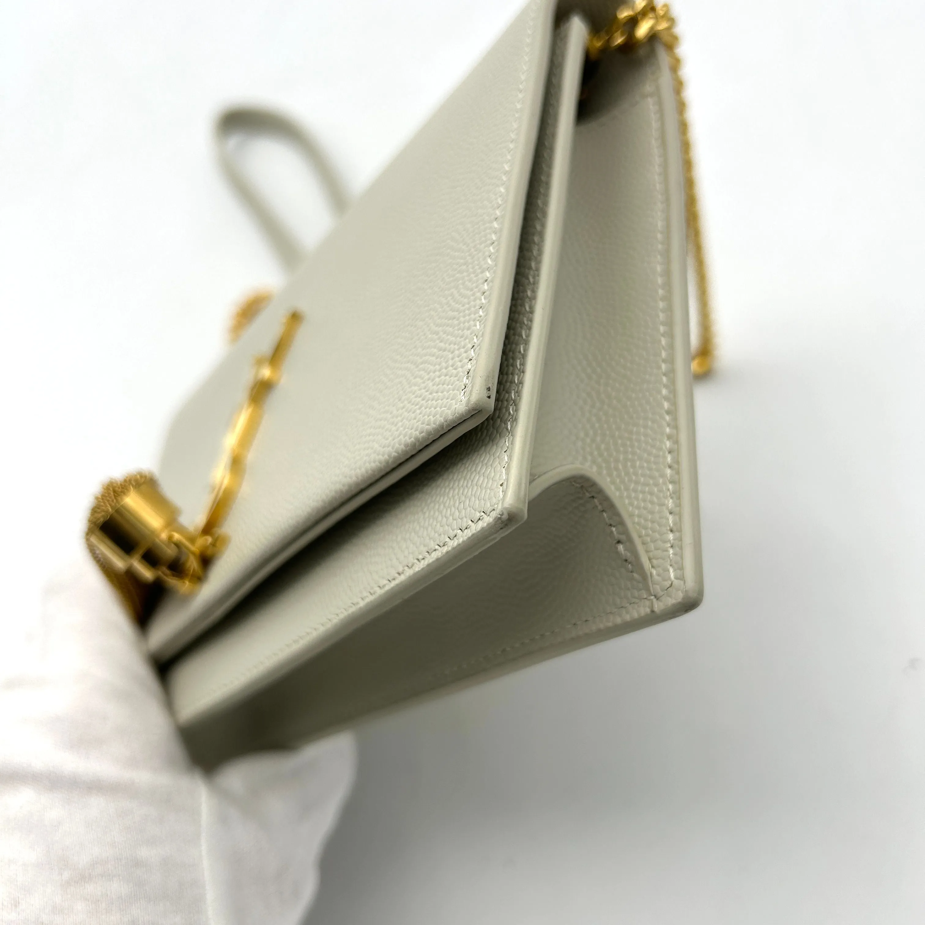 Pre-owned SAINT LAURENT Grain De Poudre Small Classic Monogram Kate Tassel Satchel Crema Soft WD255108