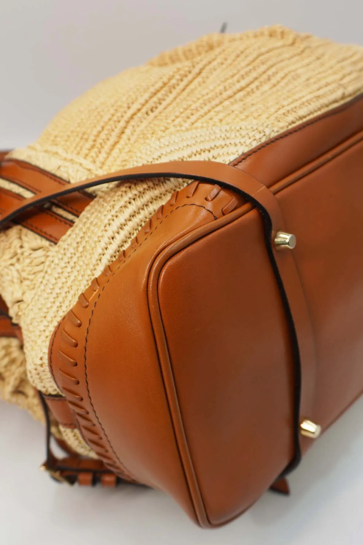 Prorsum Whipstitch Trimmed Raffia Tote Tan Multicolor