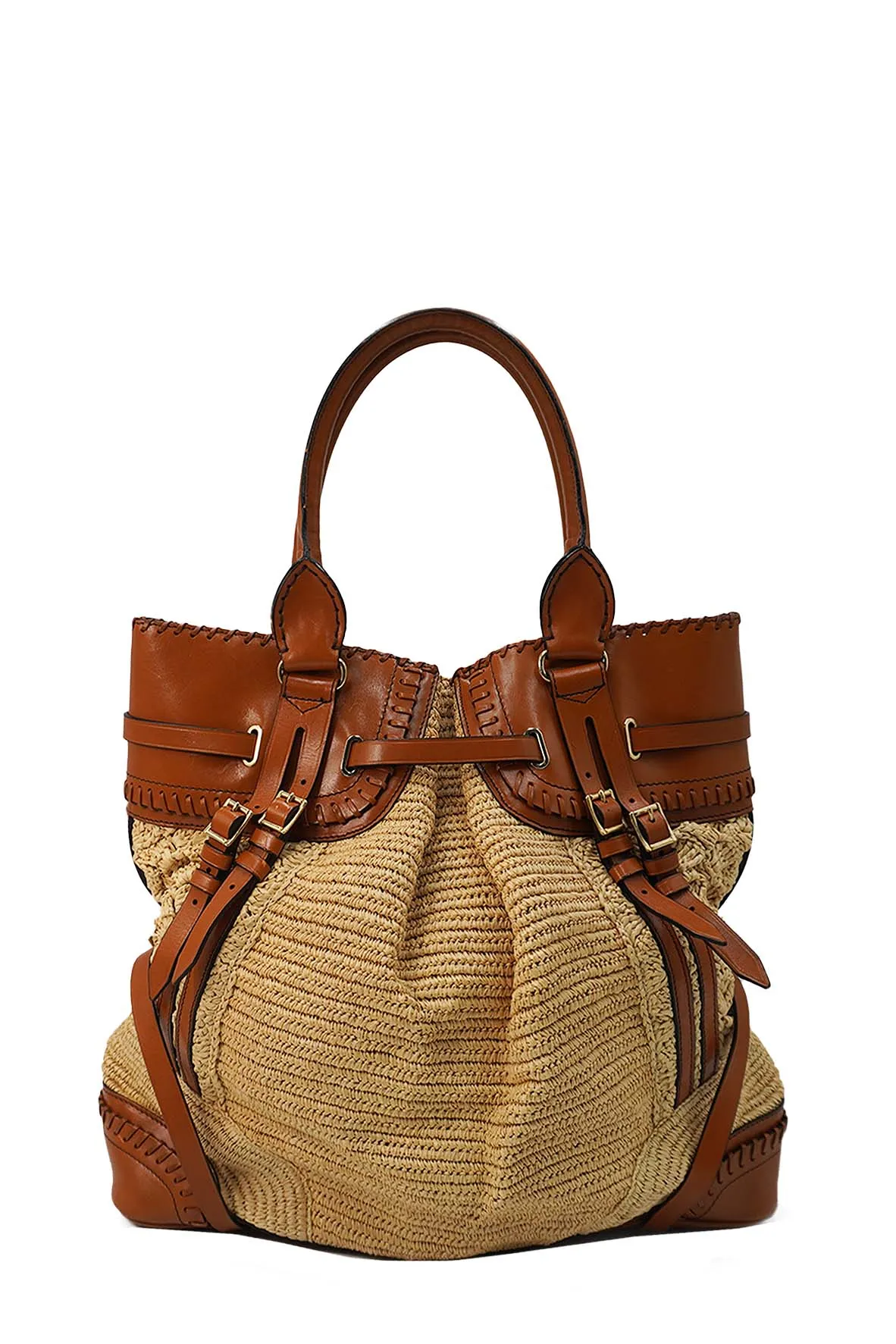 Prorsum Whipstitch Trimmed Raffia Tote Tan Multicolor
