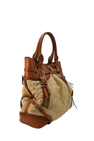 Prorsum Whipstitch Trimmed Raffia Tote Tan Multicolor