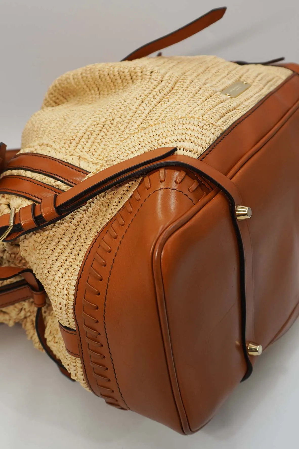 Prorsum Whipstitch Trimmed Raffia Tote Tan Multicolor