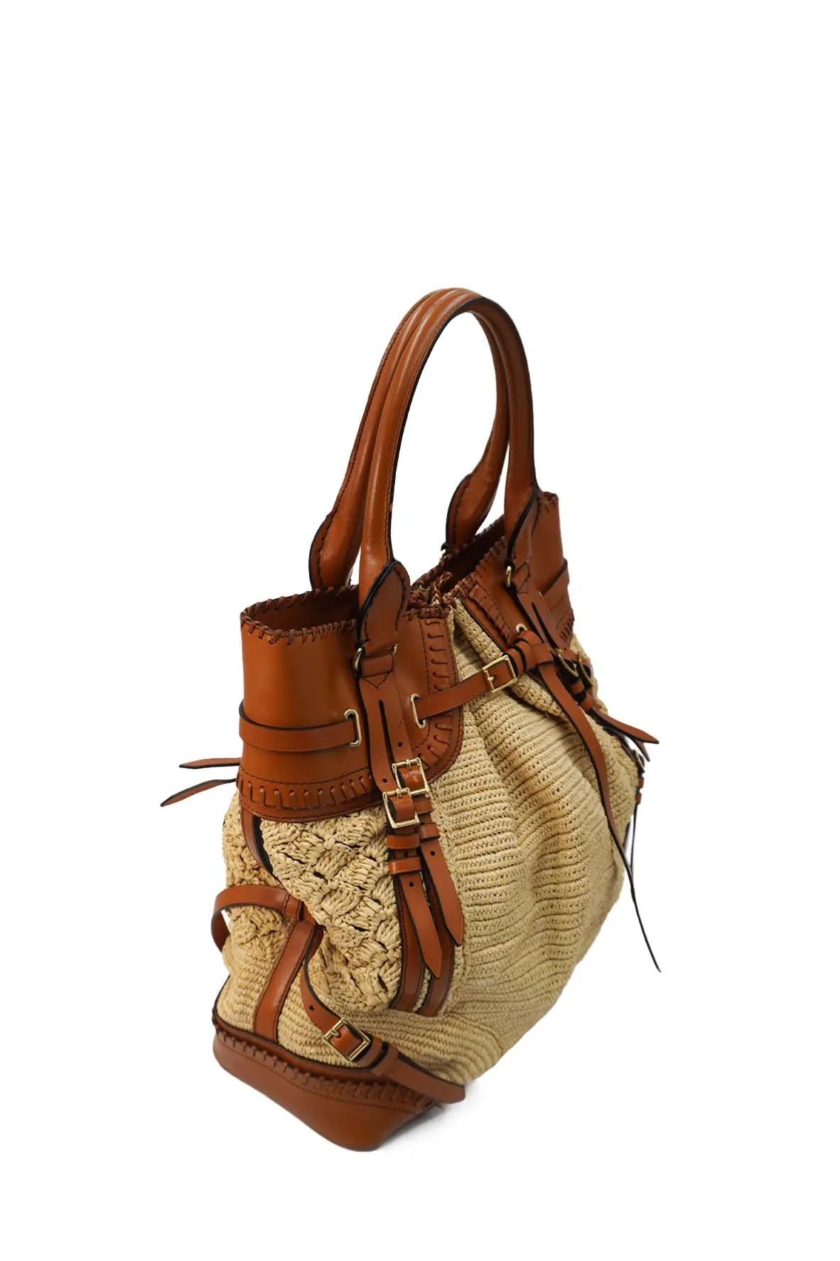 Prorsum Whipstitch Trimmed Raffia Tote Tan Multicolor