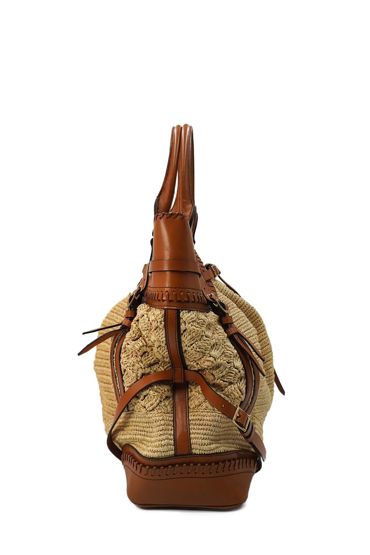 Prorsum Whipstitch Trimmed Raffia Tote Tan Multicolor