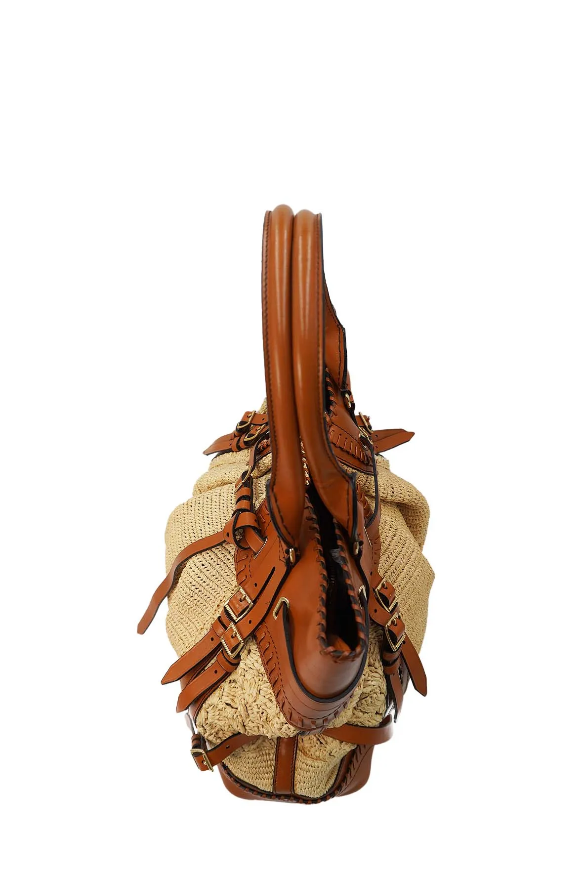 Prorsum Whipstitch Trimmed Raffia Tote Tan Multicolor