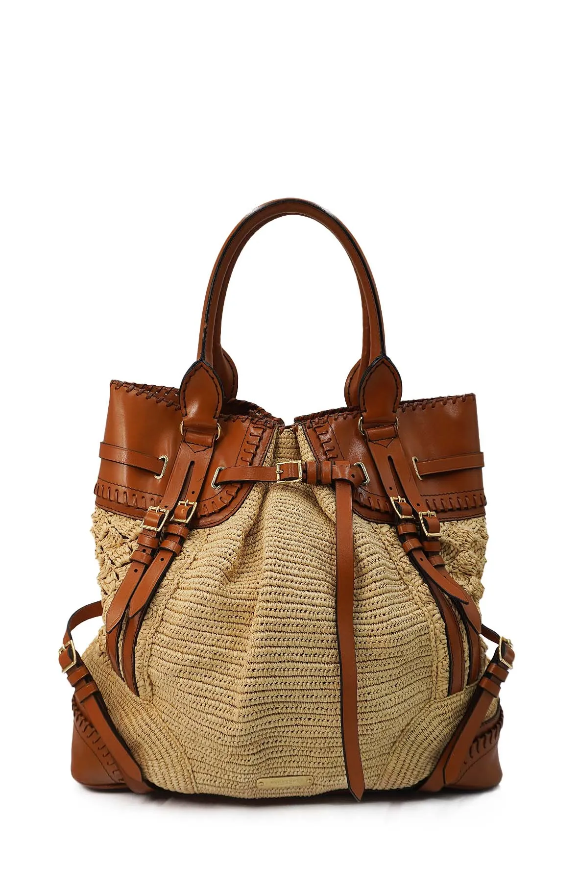 Prorsum Whipstitch Trimmed Raffia Tote Tan Multicolor
