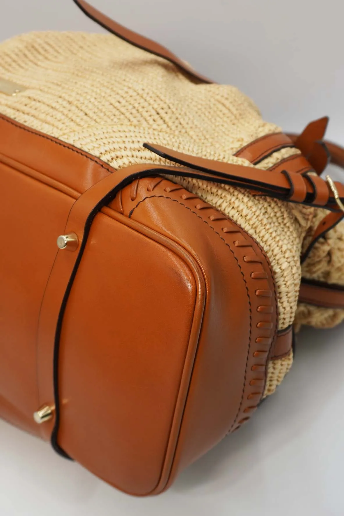 Prorsum Whipstitch Trimmed Raffia Tote Tan Multicolor