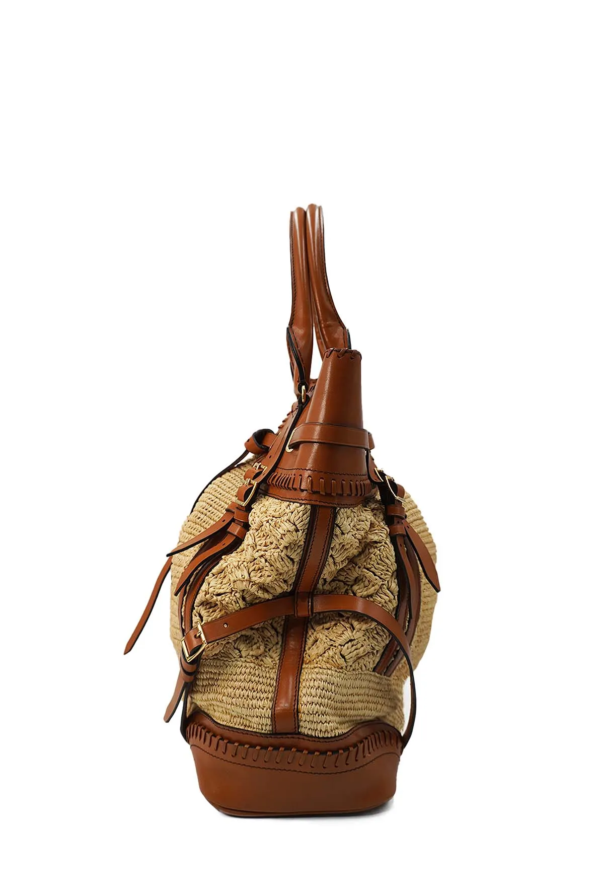 Prorsum Whipstitch Trimmed Raffia Tote Tan Multicolor