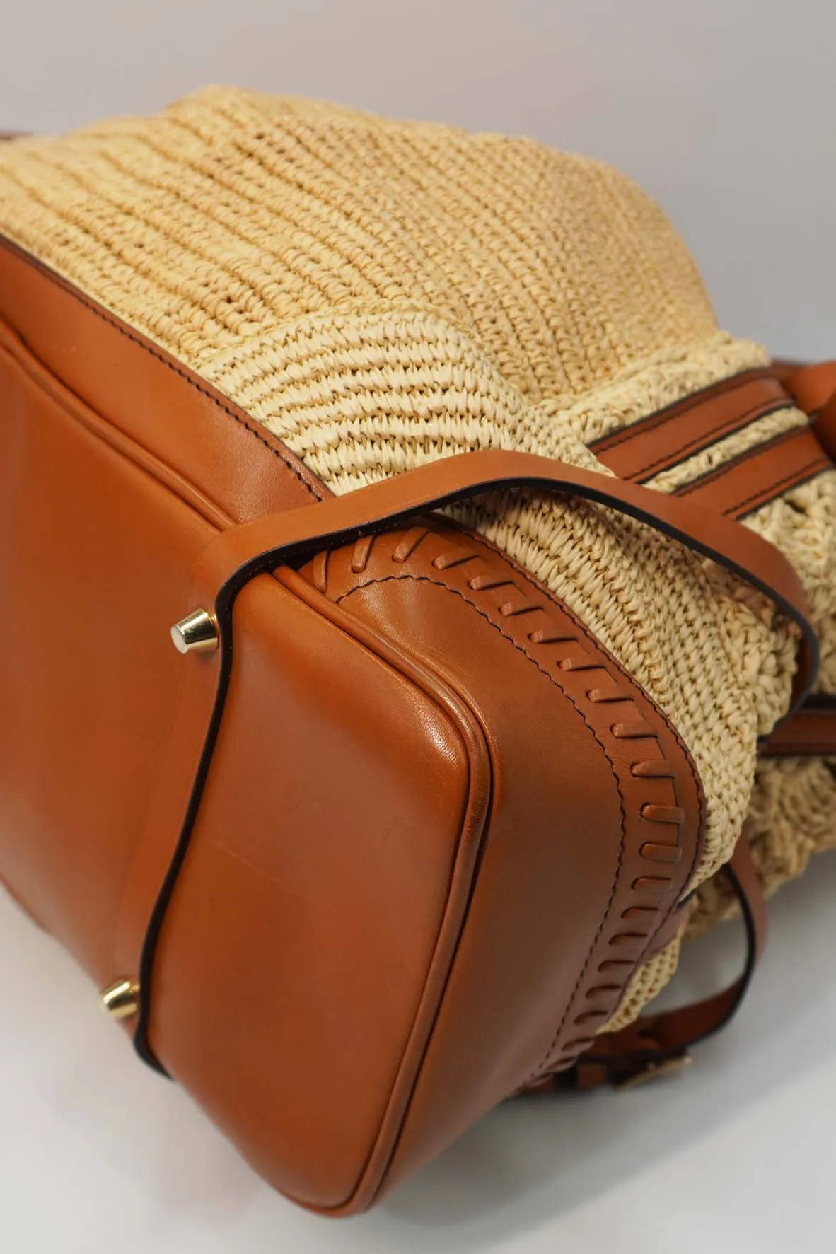 Prorsum Whipstitch Trimmed Raffia Tote Tan Multicolor