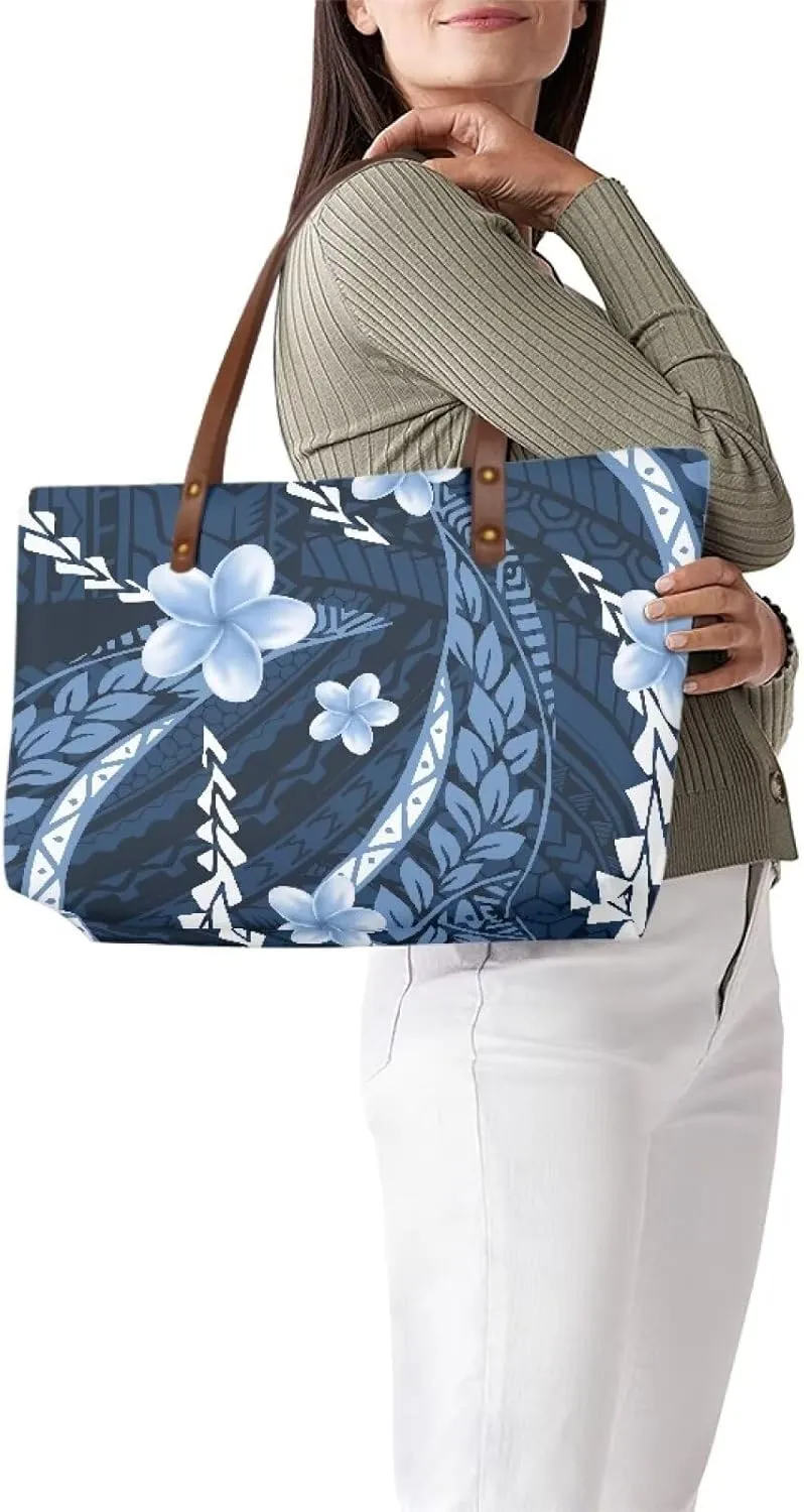PU Leather Purse Samoan Polynesian Tribal Large Capacity Tote Bag Shoulder Bags Wallet Set 2pcs Shoulder Bags