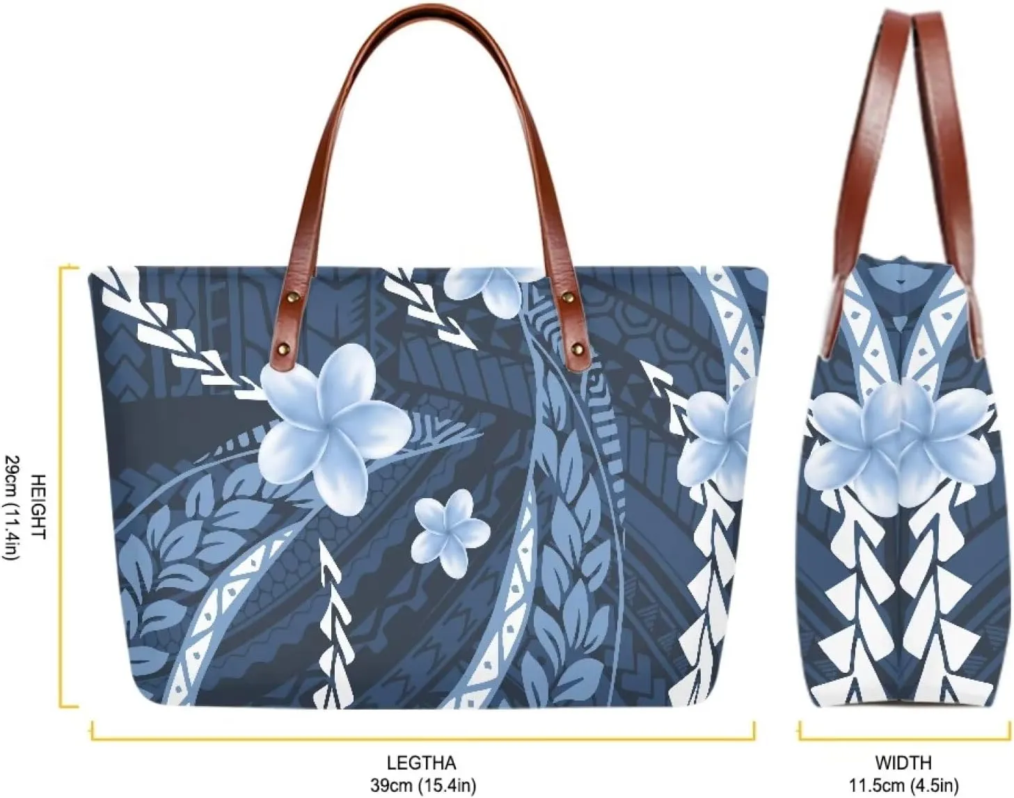 PU Leather Purse Samoan Polynesian Tribal Large Capacity Tote Bag Shoulder Bags Wallet Set 2pcs Shoulder Bags