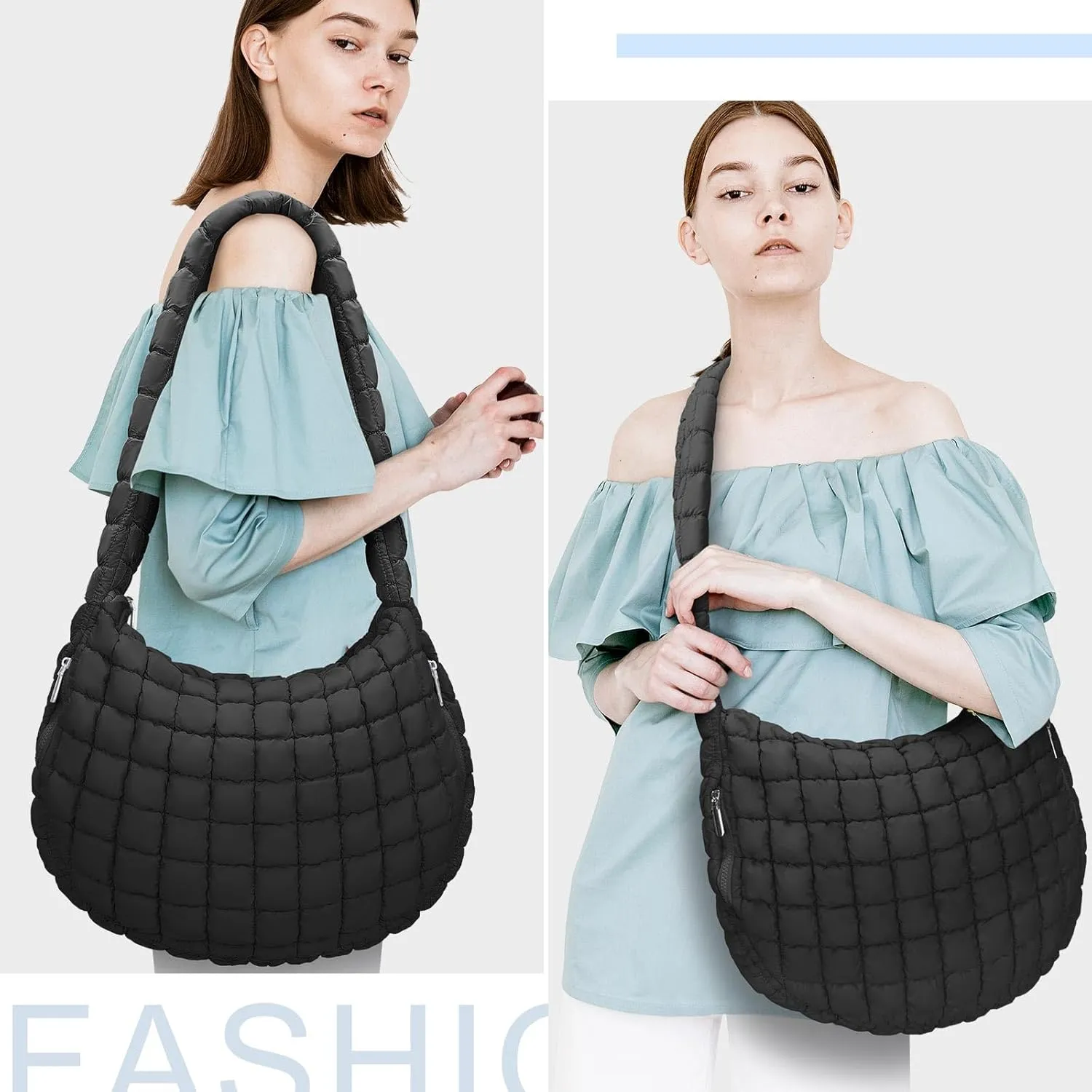 Puffer Tote Bag For Women Quilted Crossbody Bag, Lightweight Puffy Purse Large Hobo Puff Shoulder Handbags
