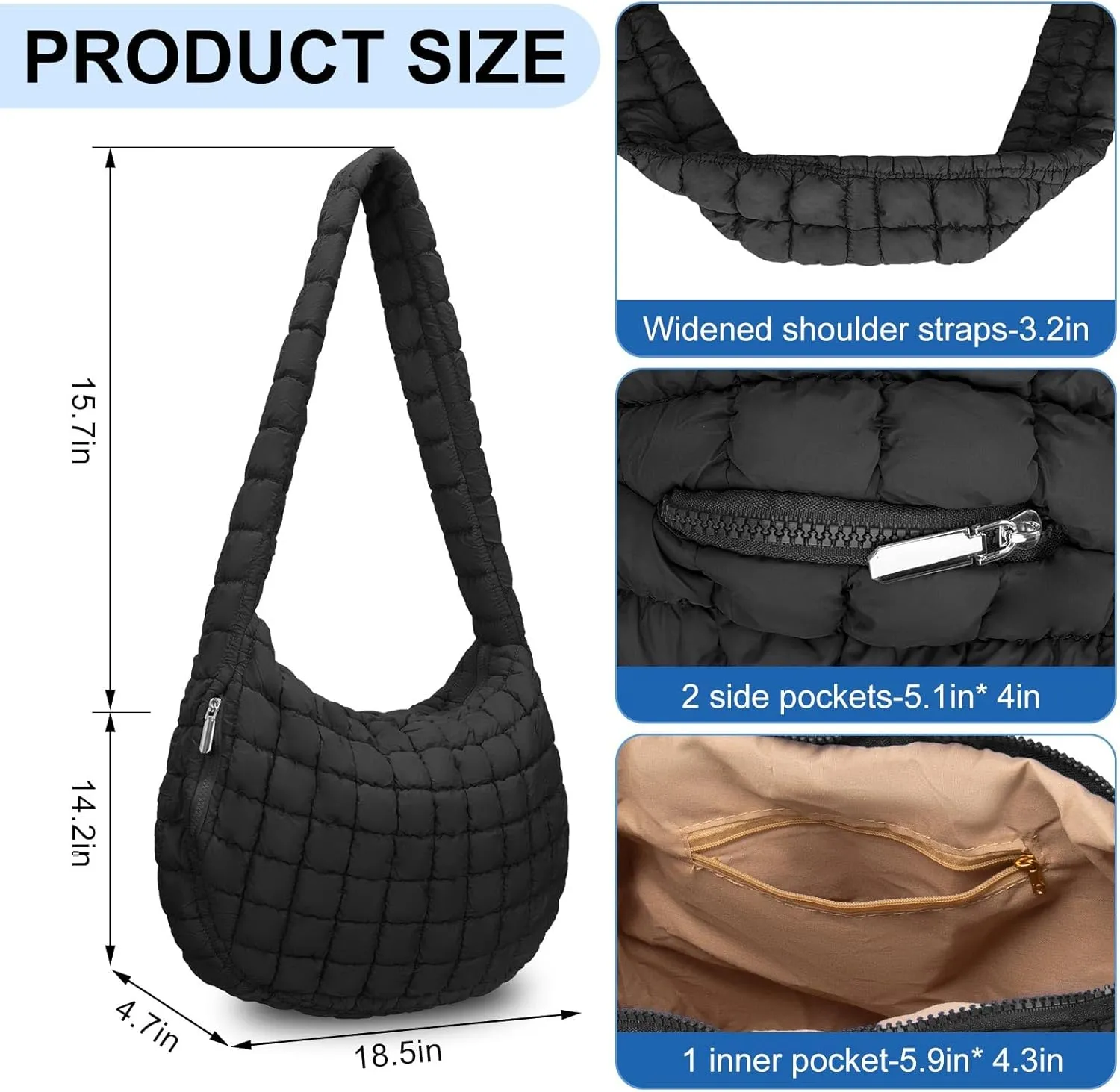 Puffer Tote Bag For Women Quilted Crossbody Bag, Lightweight Puffy Purse Large Hobo Puff Shoulder Handbags