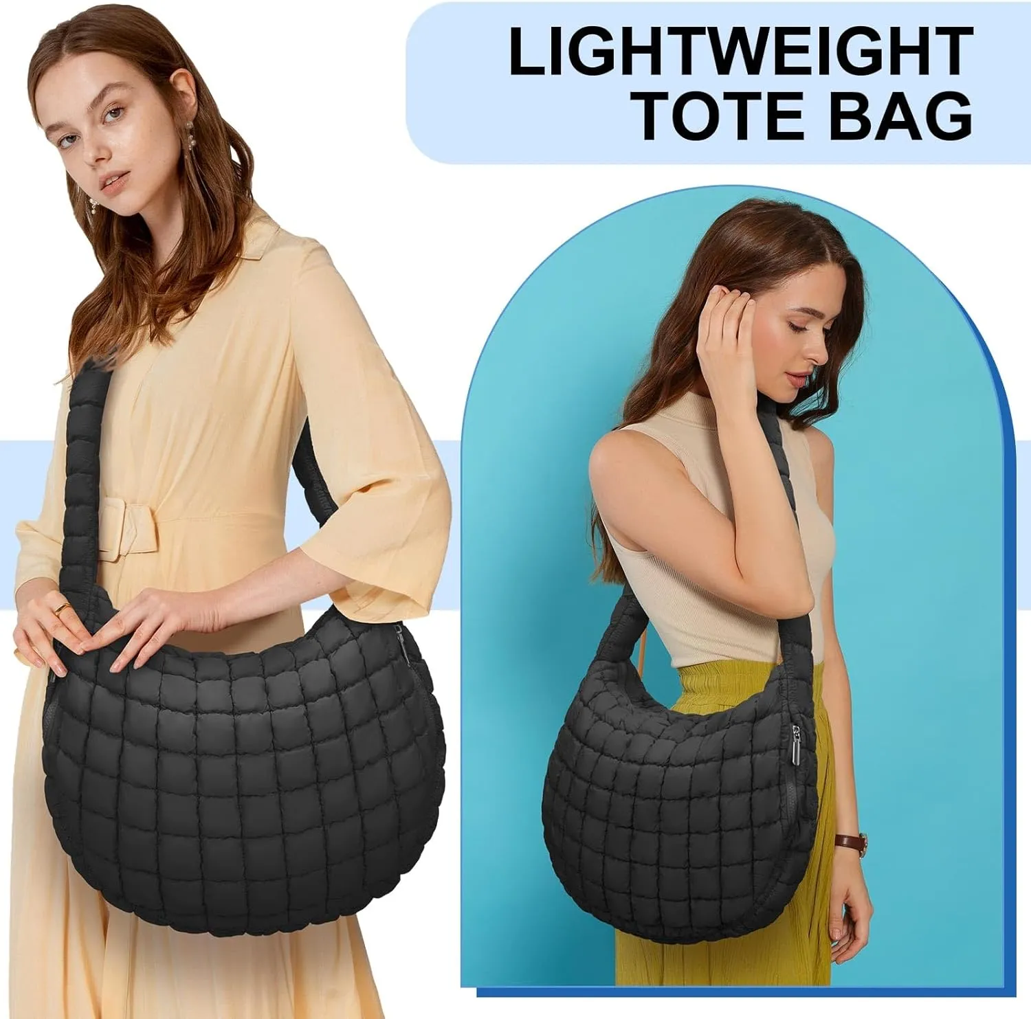 Puffer Tote Bag For Women Quilted Crossbody Bag, Lightweight Puffy Purse Large Hobo Puff Shoulder Handbags