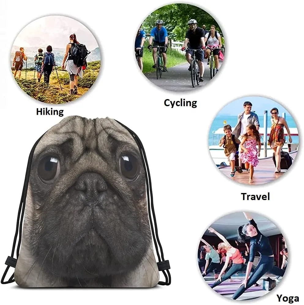 Pug Drawstring Bags - Backpack Bag with Funny Pug Dog Face, Cute Animal Theme for Men & Women