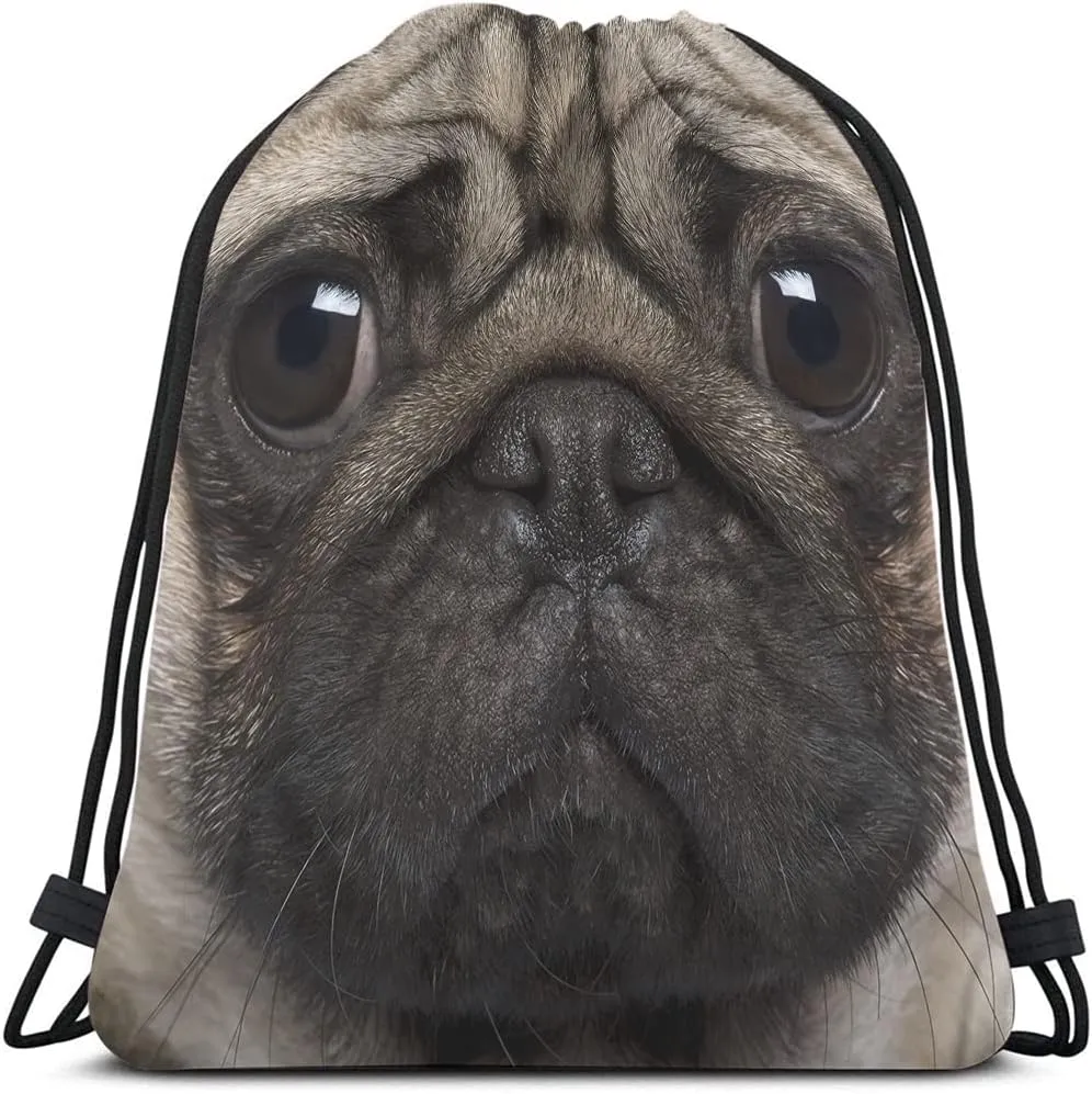 Pug Drawstring Bags - Backpack Bag with Funny Pug Dog Face, Cute Animal Theme for Men & Women