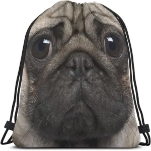 Pug Drawstring Bags - Backpack Bag with Funny Pug Dog Face, Cute Animal Theme for Men & Women