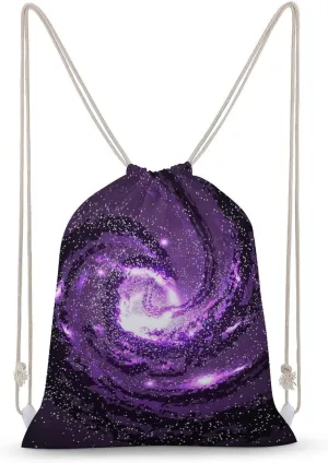 Purple Galaxies Nebulae Cosmos Canvas Drawstring Backpack Fashionable Sports Sackpack Personalized Shoulder Bag for Men Women 30x40cm