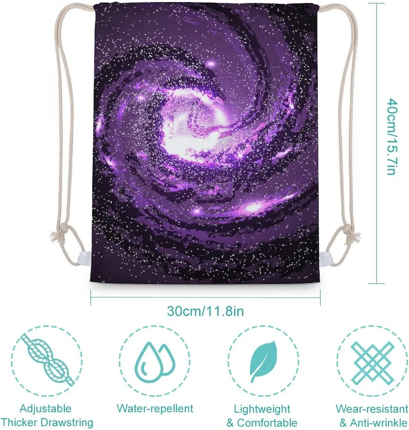 Purple Galaxies Nebulae Cosmos Canvas Drawstring Backpack Fashionable Sports Sackpack Personalized Shoulder Bag for Men Women 30x40cm