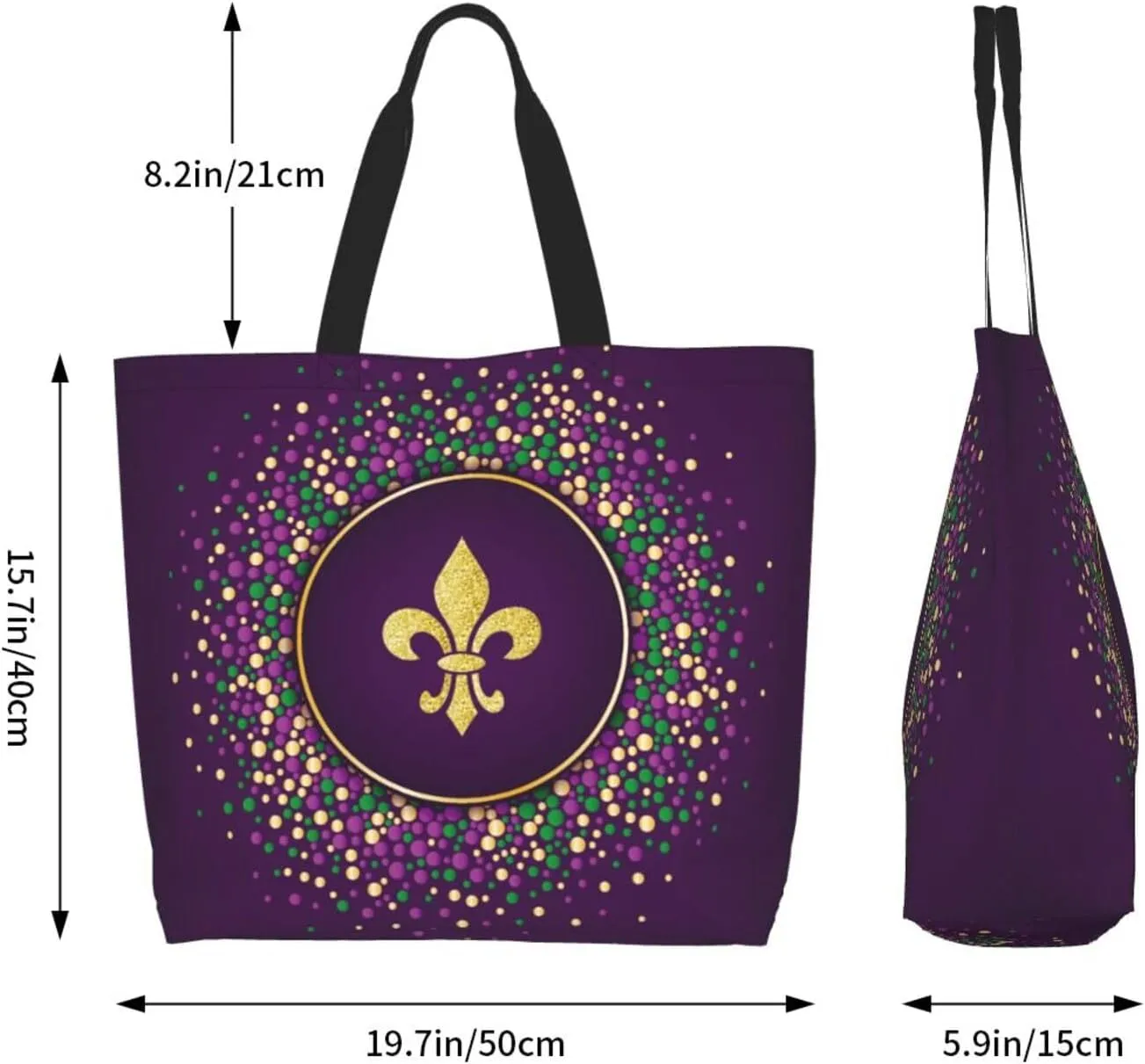 Purple Green Fleur De Lis Tote Bag For Women, Shoulder Bags Big Reusable Grocery Handbag For Travel Gym Picnic