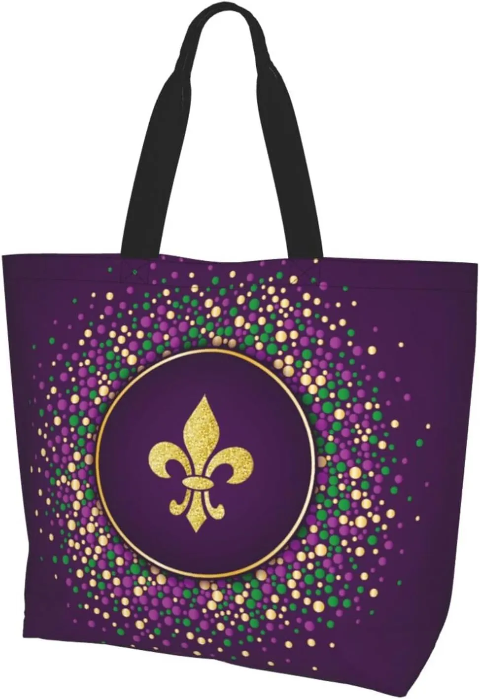 Purple Green Fleur De Lis Tote Bag For Women, Shoulder Bags Big Reusable Grocery Handbag For Travel Gym Picnic