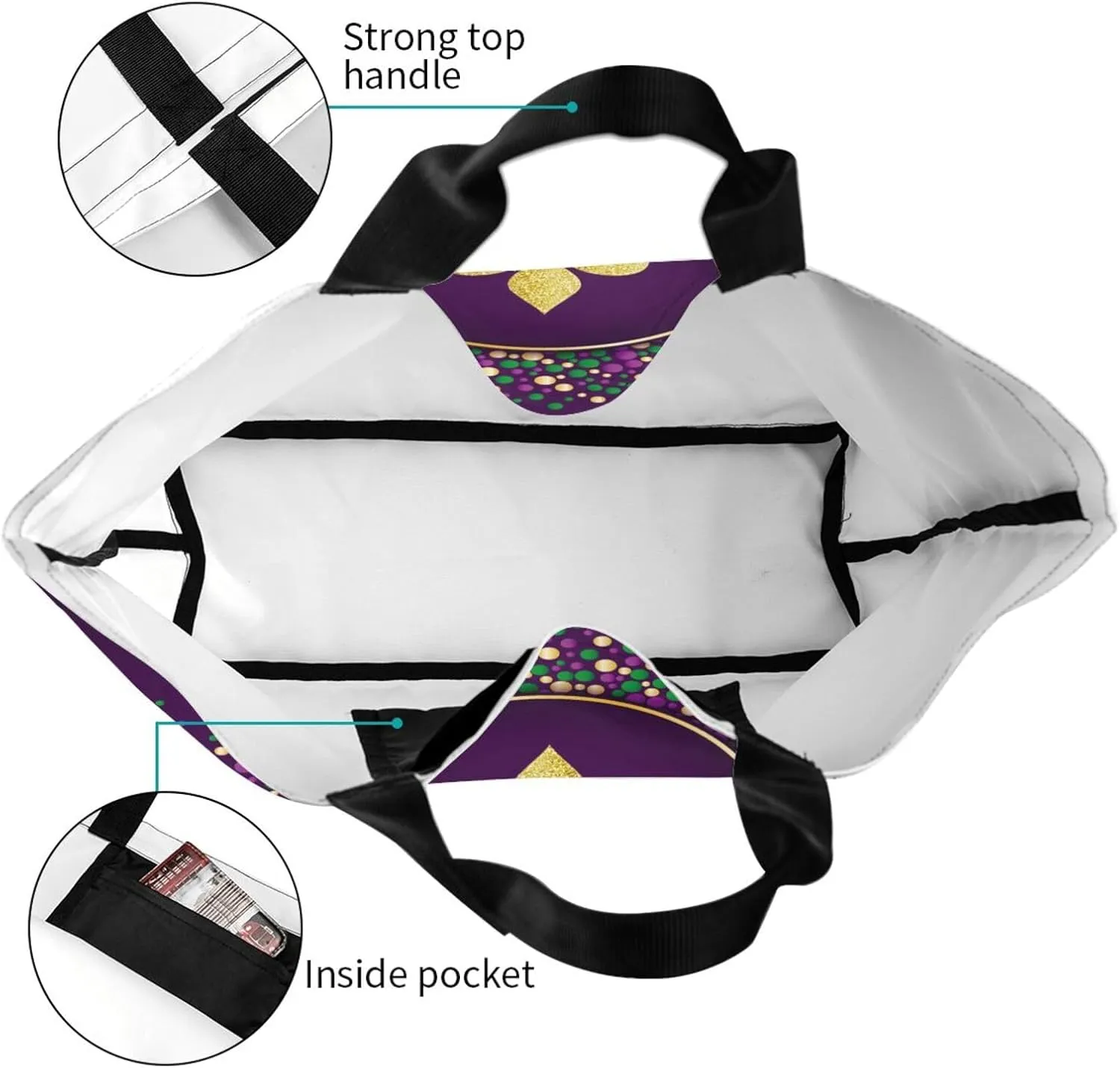 Purple Green Fleur De Lis Tote Bag For Women, Shoulder Bags Big Reusable Grocery Handbag For Travel Gym Picnic