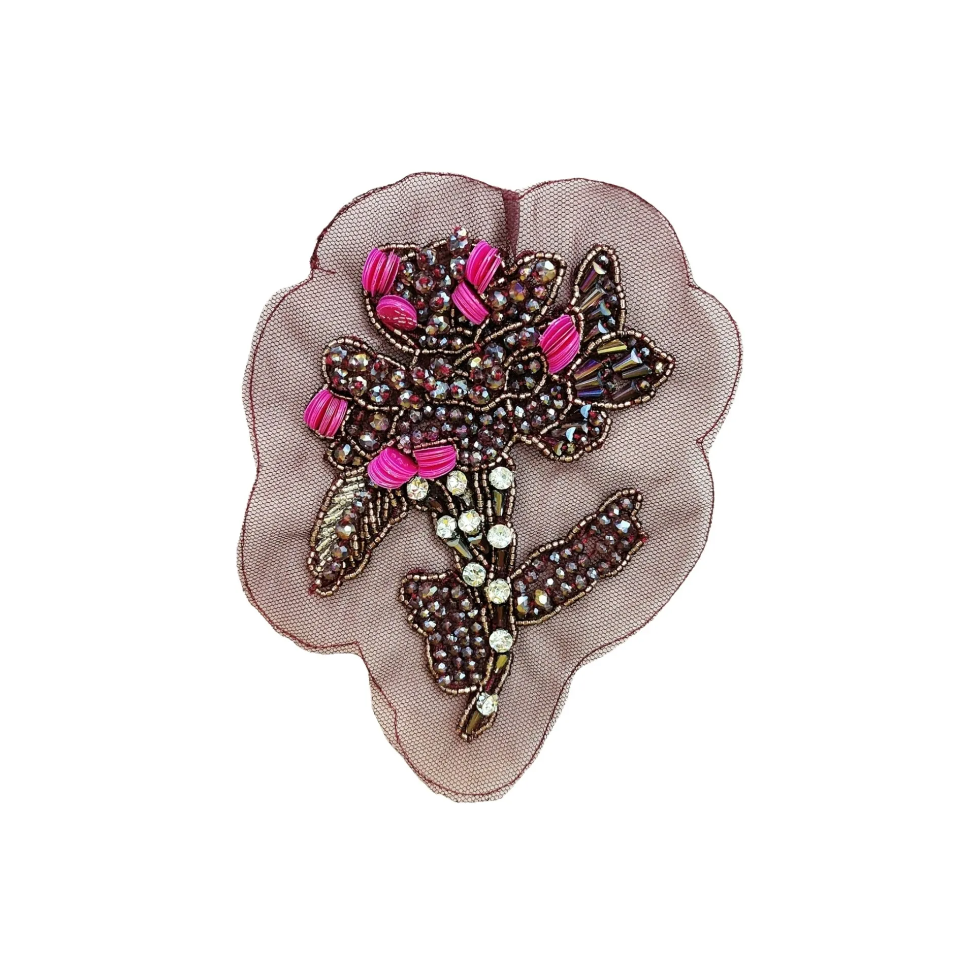 Purple Lace-Trimmed Embroidered Hand-Beaded Applique