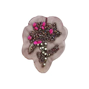 Purple Lace-Trimmed Embroidered Hand-Beaded Applique
