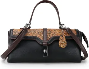 Purse and Handbags for Women Vegan Leather Shoulder Hand Bags Top Handle Satchel Vintage Embossing Pattern