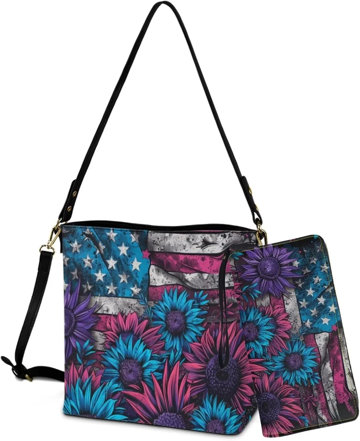 Purse and Wallet Set for Women, Leather Crossbody Bucket Tote Bag with PU Wallet for Travel Party Work