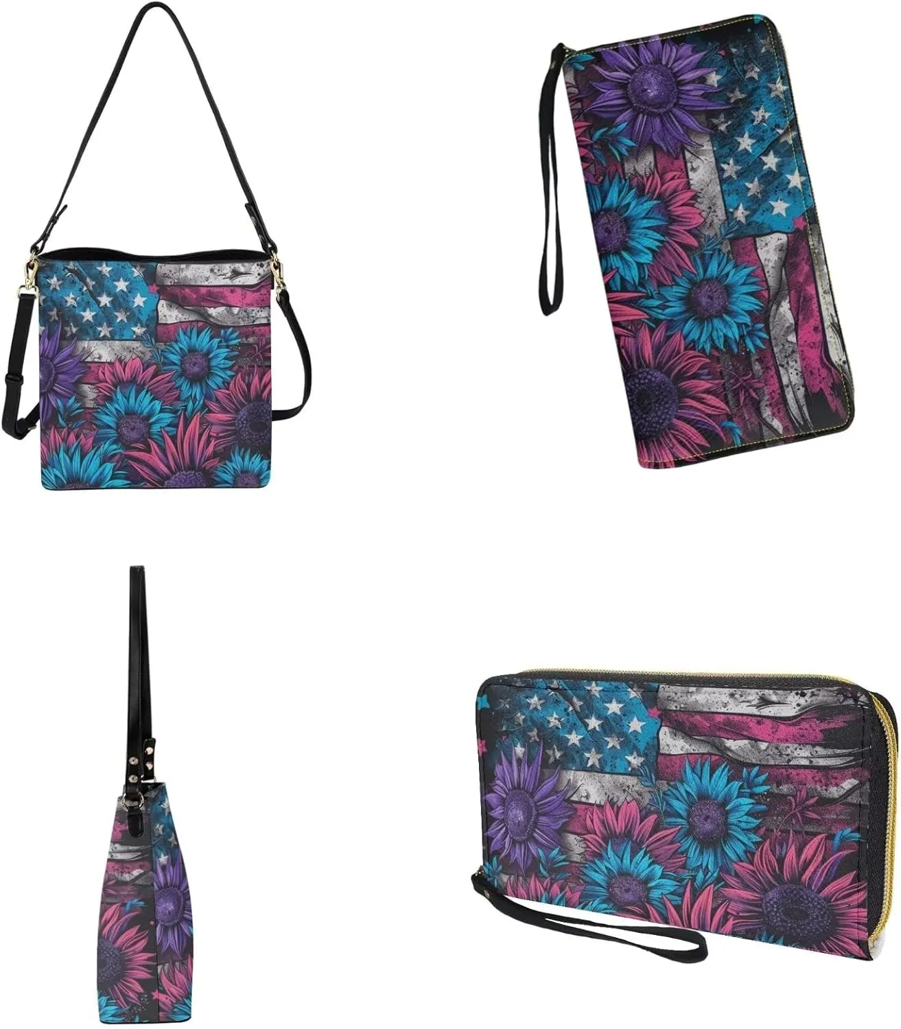 Purse and Wallet Set for Women, Leather Crossbody Bucket Tote Bag with PU Wallet for Travel Party Work
