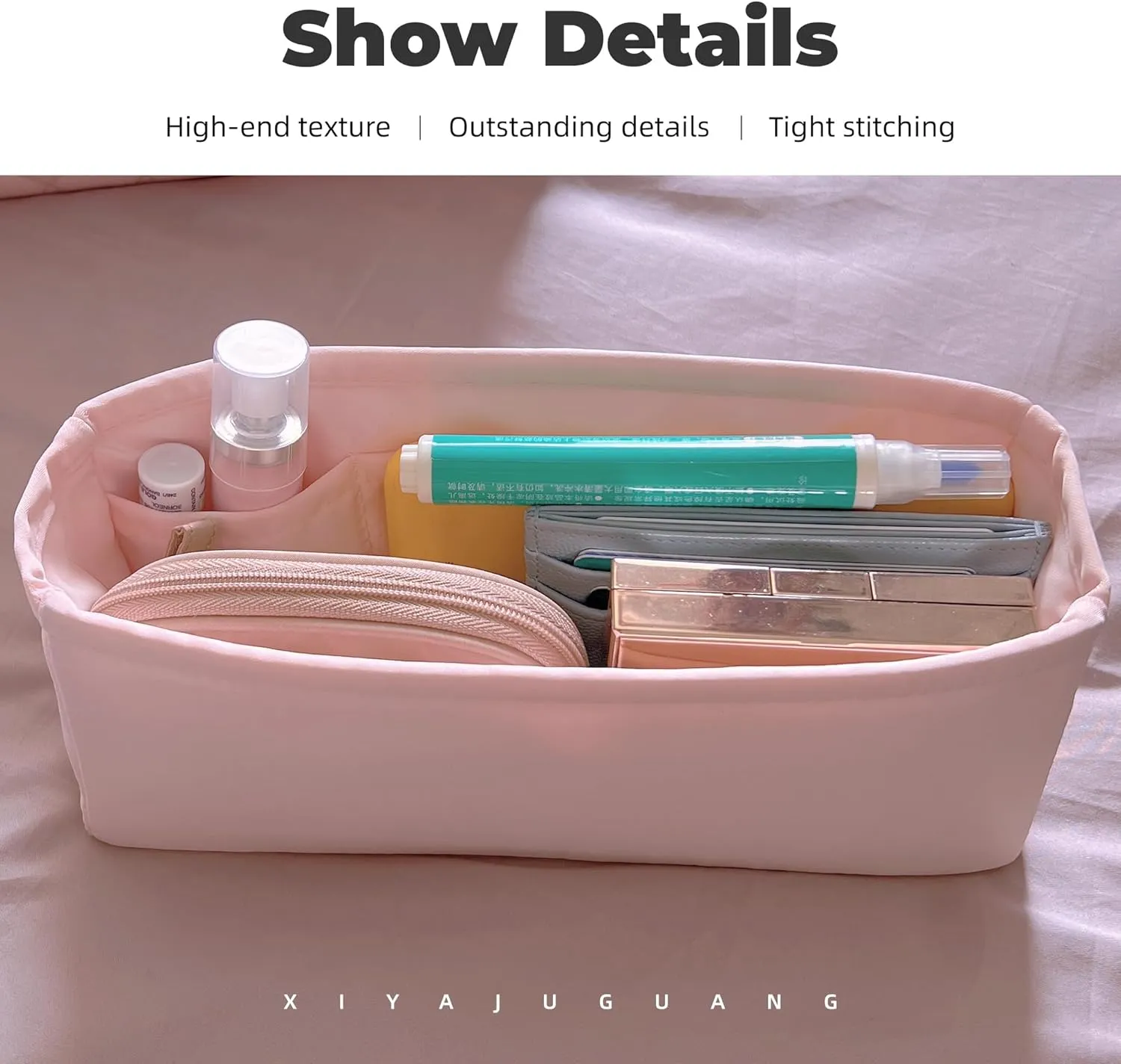 Purse Handbag Silky Organizer Insert Keep Bag Shape Fits Chanel Classic Flap CF Mini Square 17/20/Small/Medium/Jumbo/Maxi Bags, Luxury Handbag Tote Lightweight Sturdy(CF Mini 20,Pink)