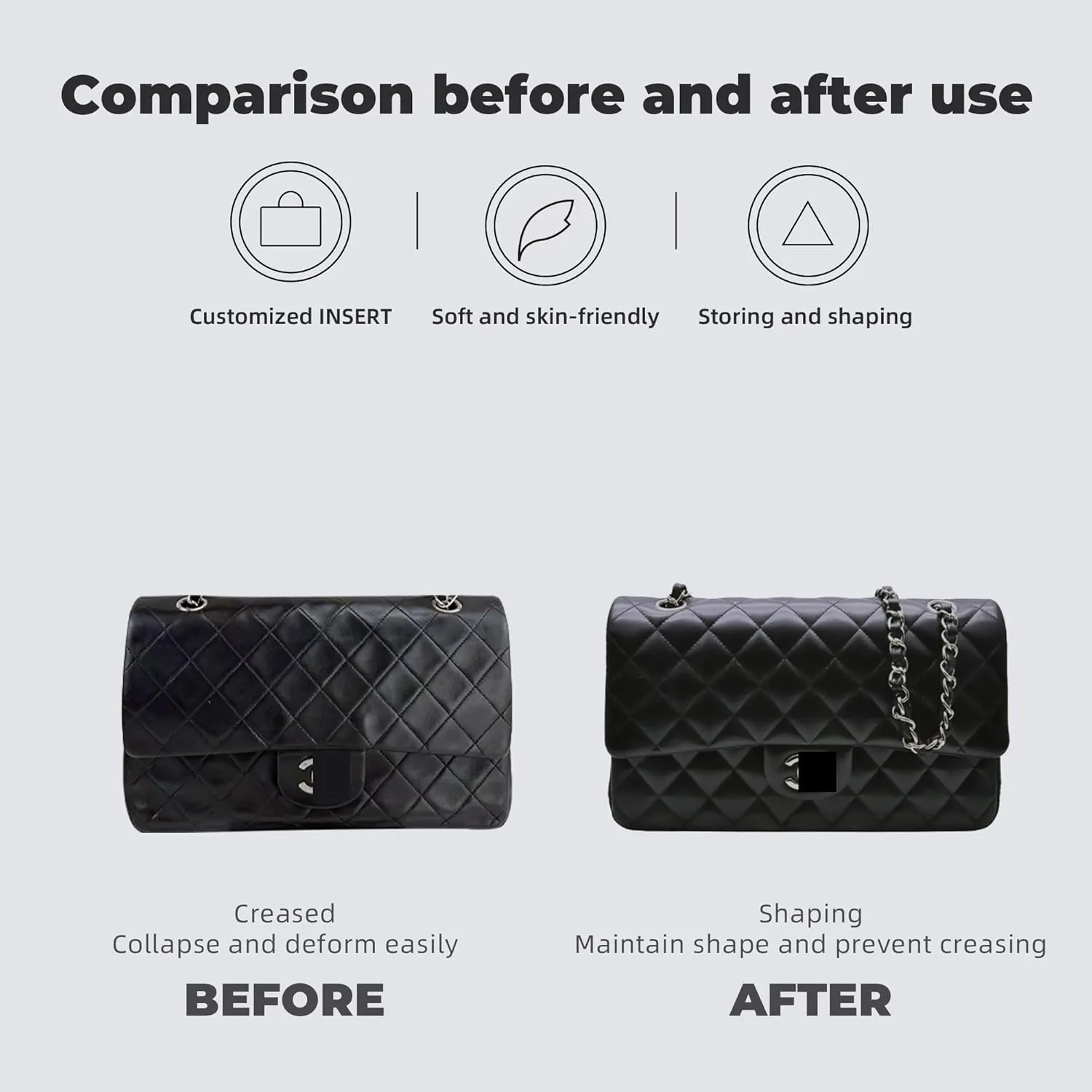 Purse Handbag Silky Organizer Insert Keep Bag Shape Fits Chanel Classic Flap CF Mini Square 17/20/Small/Medium/Jumbo/Maxi Bags, Luxury Handbag Tote Lightweight Sturdy(CF Mini 20,Pink)