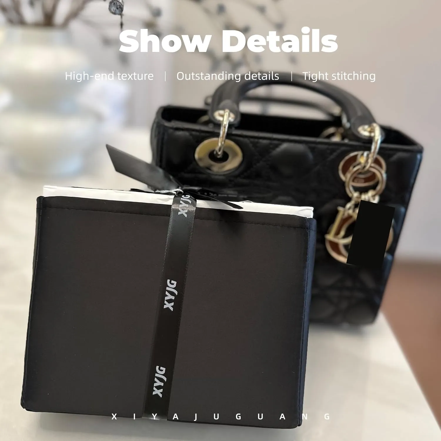 Purse Handbag Silky Organizer Insert Keep Bag Shape Fits DiorLady/Lady D-joy bags, Luxury Handbag Tote Lightweight Sturdy(DiorLady Small,Black)