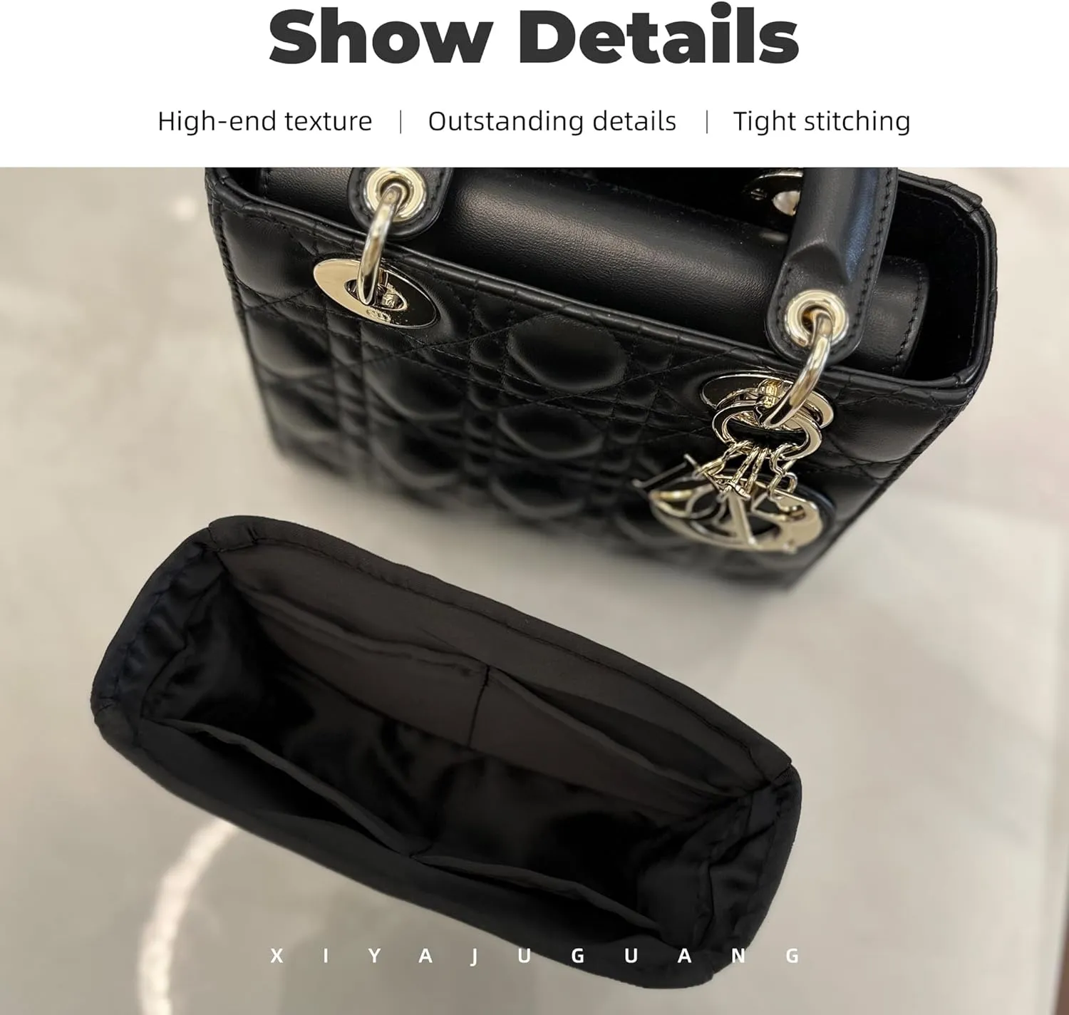 Purse Handbag Silky Organizer Insert Keep Bag Shape Fits DiorLady/Lady D-joy bags, Luxury Handbag Tote Lightweight Sturdy(DiorLady Small,Black)
