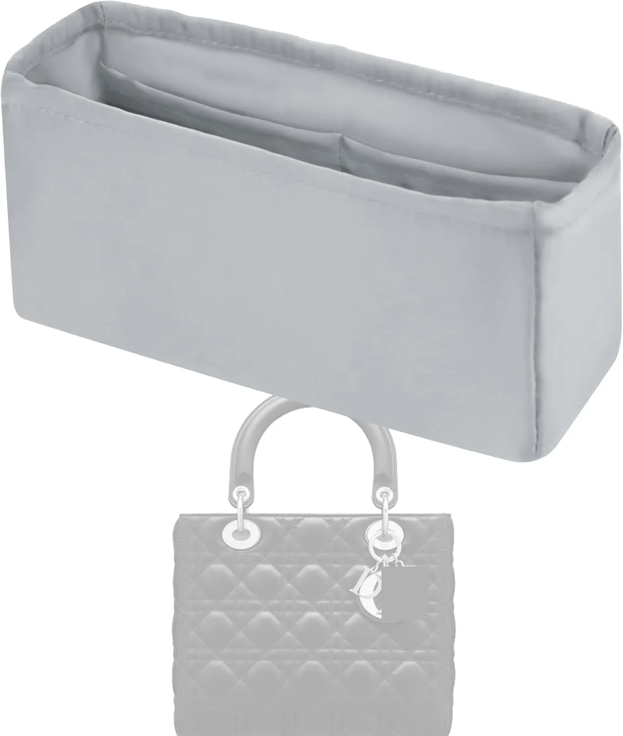 Purse Handbag Silky Organizer Insert Keep Bag Shape Fits DiorLady/Lady D-joy bags, Luxury Handbag Tote Lightweight Sturdy(DiorLady Small,Pearl gray)