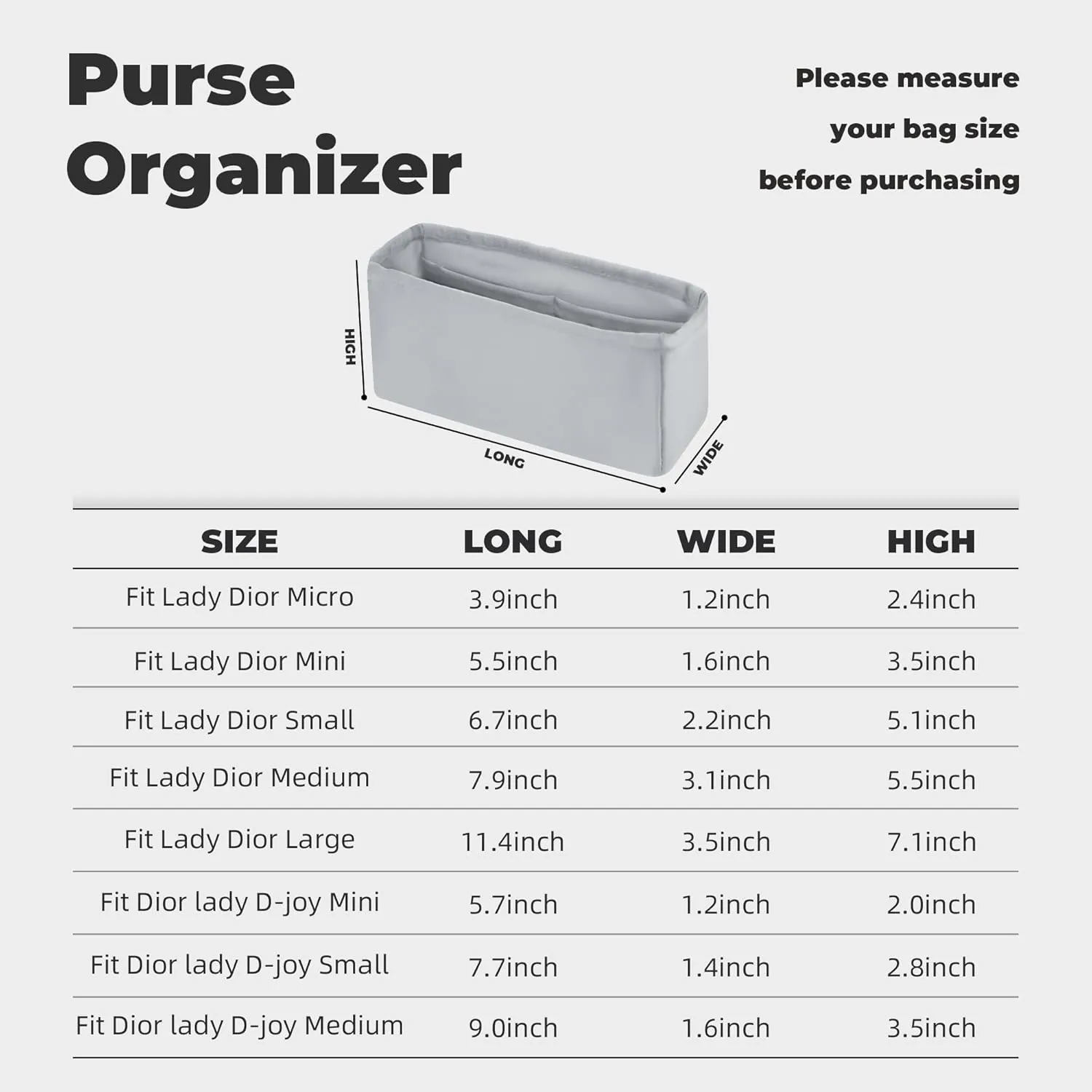 Purse Handbag Silky Organizer Insert Keep Bag Shape Fits DiorLady/Lady D-joy bags, Luxury Handbag Tote Lightweight Sturdy(DiorLady Small,Pearl gray)