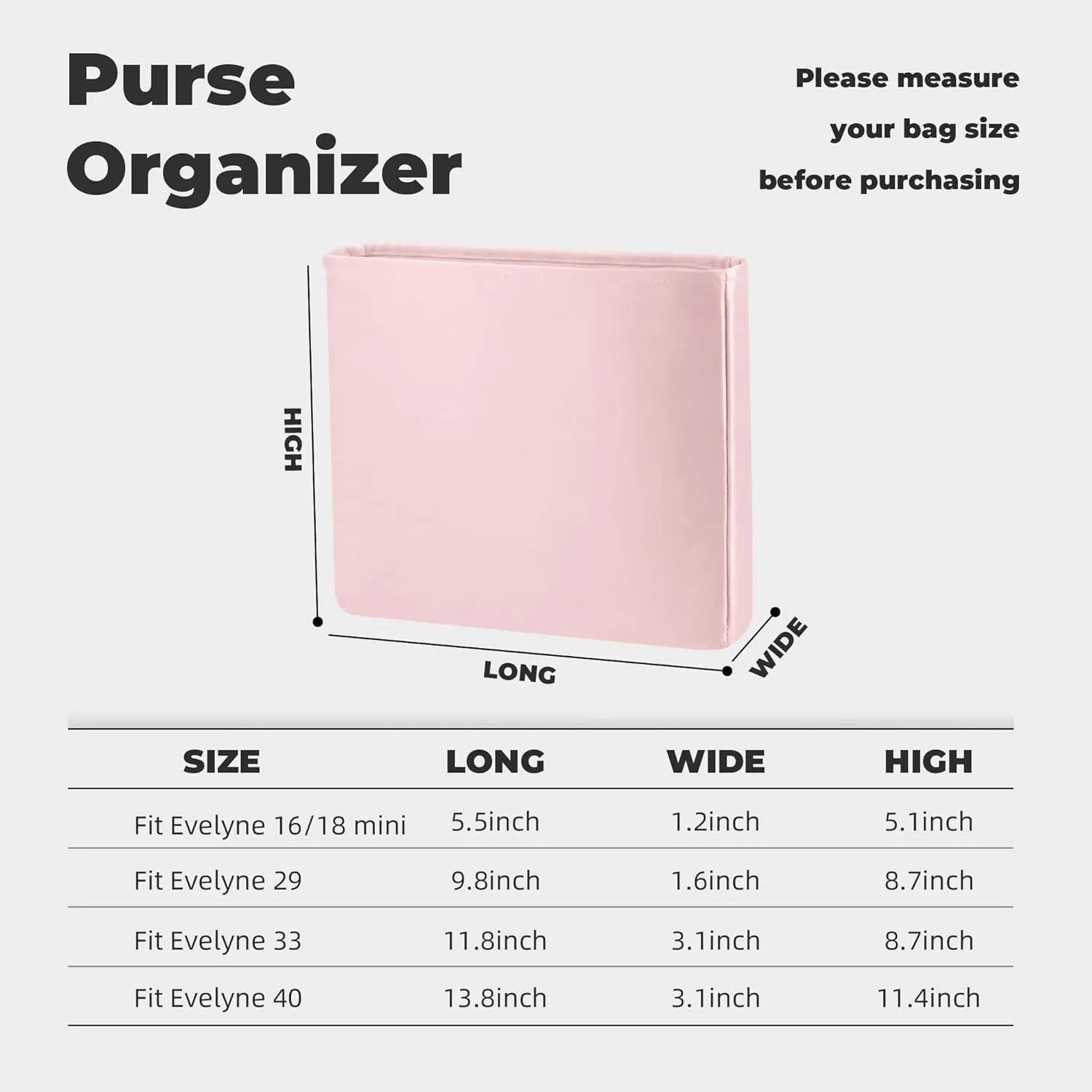 Purse Handbag Silky Organizer Insert Keep Bag Shape Fits Herme Evelyne Mini/29/33/40 bags, Luxury Handbag Tote Lightweight Sturdy(Evelyne 29,Pink)